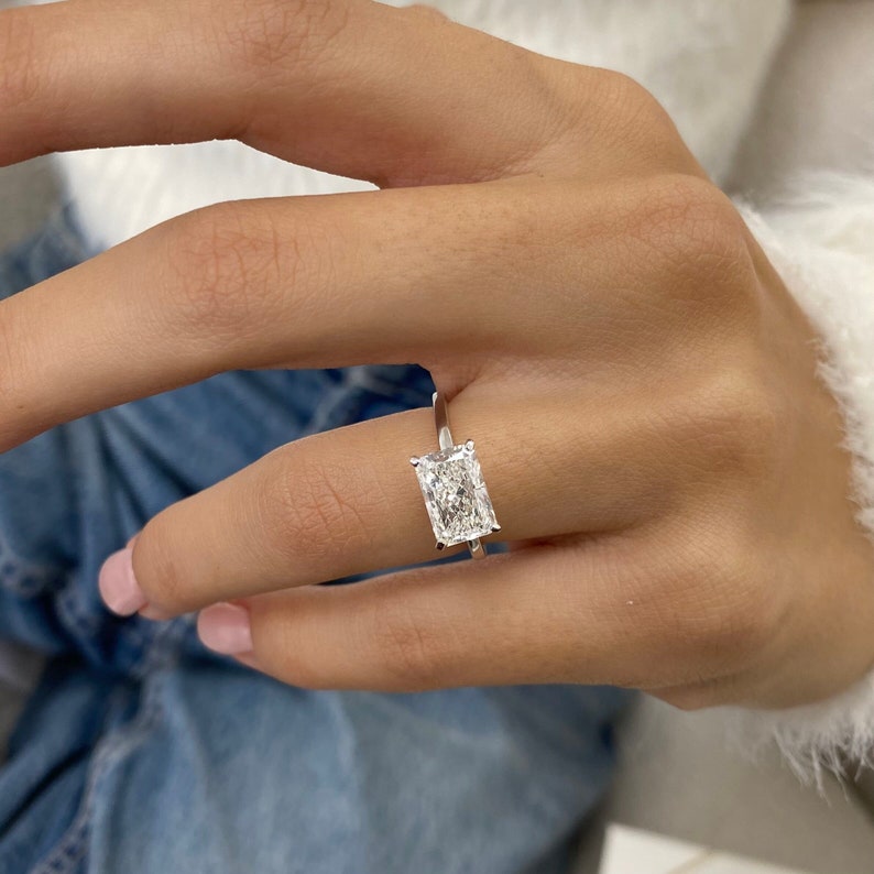 2 CT Radiant Hidden Halo Moissanite Engagement Ring