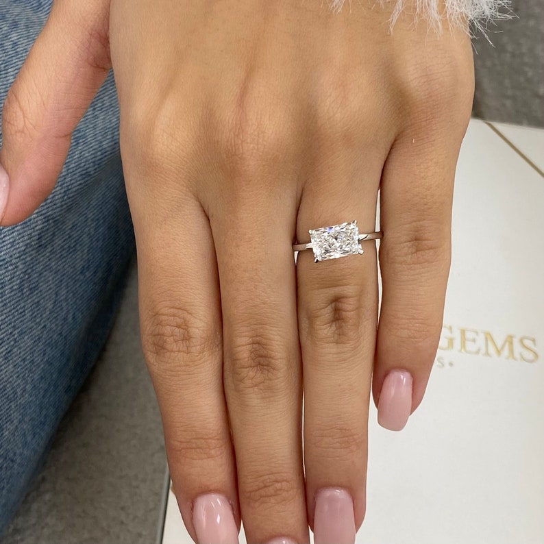 2 CT Radiant Hidden Halo Moissanite Engagement Ring