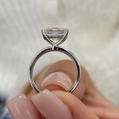 2 CT Radiant Hidden Halo Moissanite Engagement Ring