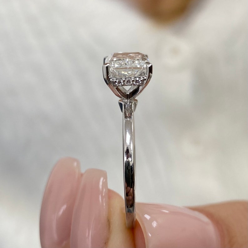 2 CT Radiant Hidden Halo Moissanite Engagement Ring