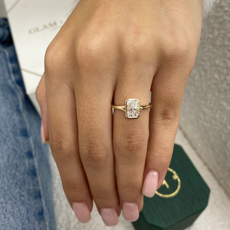 2 CT Radiant Bezel Moissanite Engagement Ring