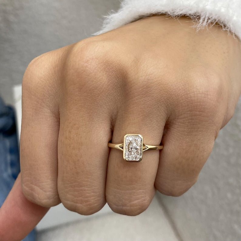 2 CT Radiant Bezel Moissanite Engagement Ring