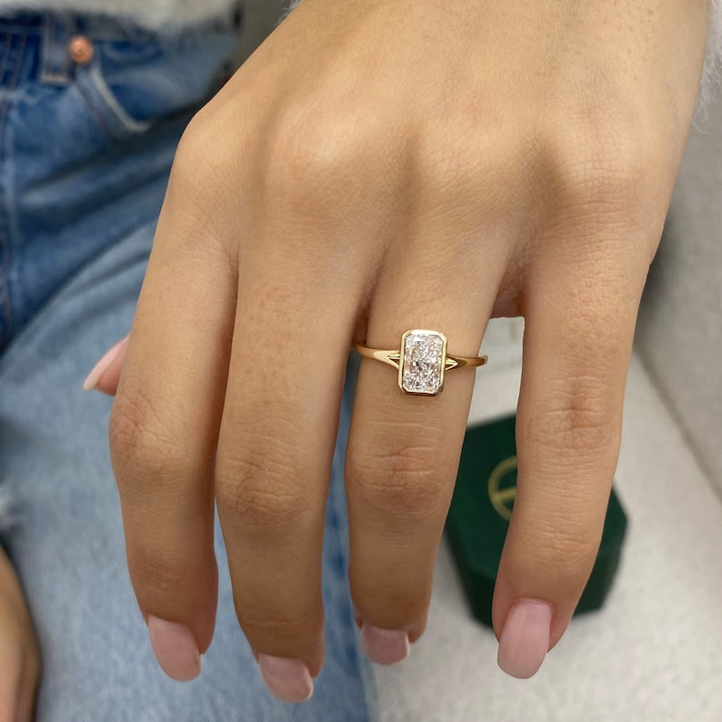 2 CT Radiant Bezel Moissanite Engagement Ring
