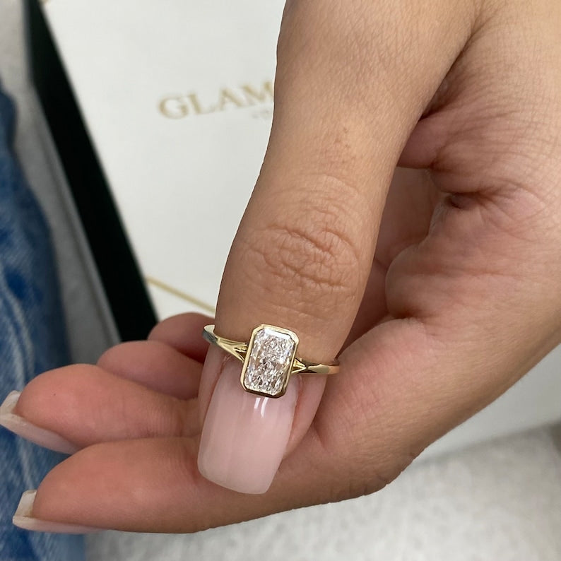 2 CT Radiant Bezel Moissanite Engagement Ring