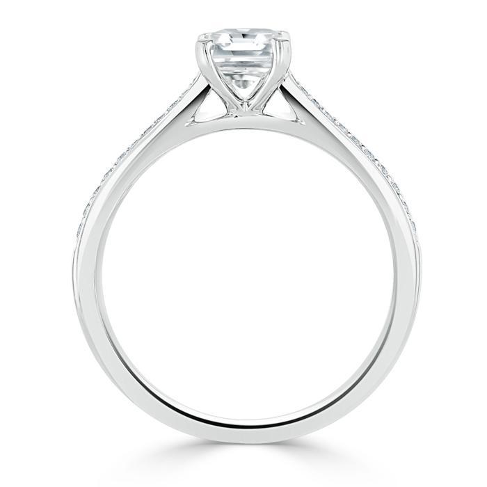 0.75 CT Radiant Cut Solitaire Hidden Halo/ Pave Setting Moissanite Engagement Ring 4