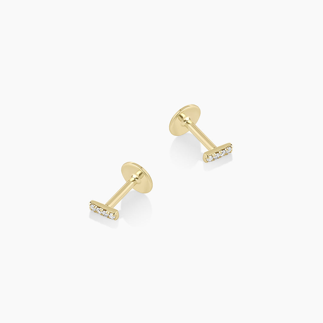 0.016 TCW Round Moissanite Diamond Bar Stud Earrings
