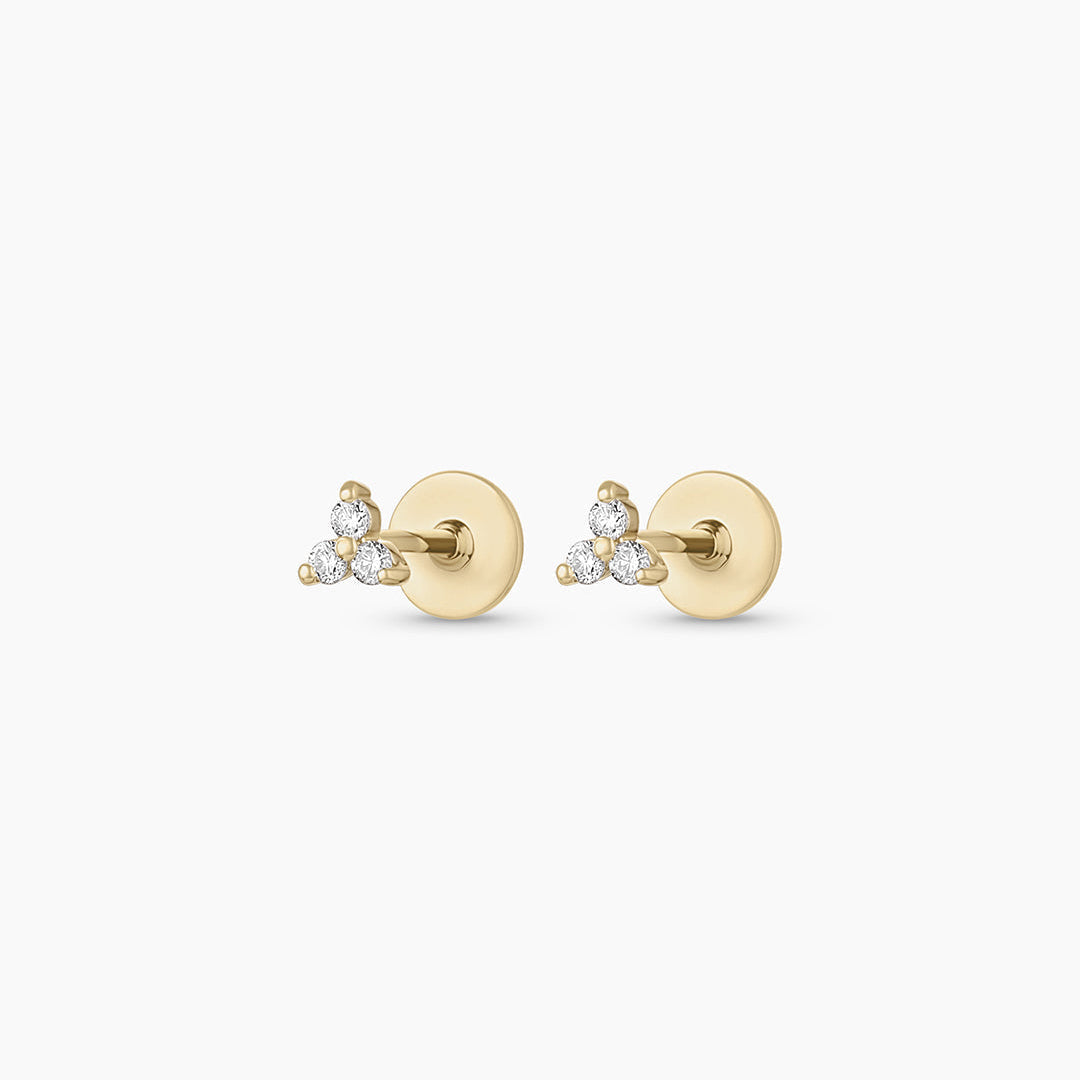 0.078 TCW Round Moissanite Three Stone Stud Earrings