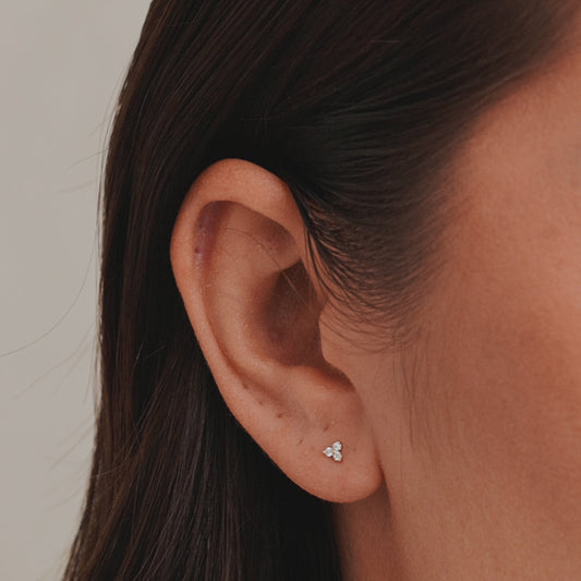 0.078 TCW Round Moissanite Three Stone Stud Earrings