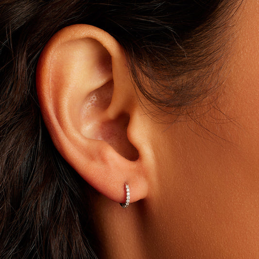 0.09 TCW Round Moissanite Huggies Earrings