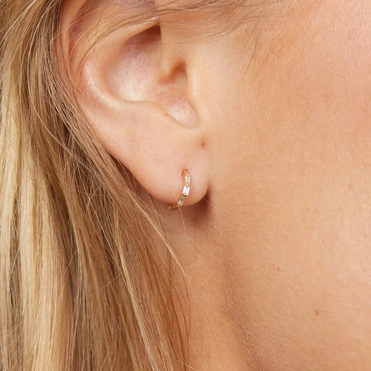 0.8 TCW Baguette Moissanite Huggies Earrings