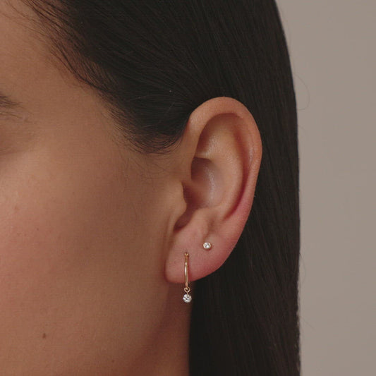0.14 TCW Round Moissanite Drop Huggies Earrings
