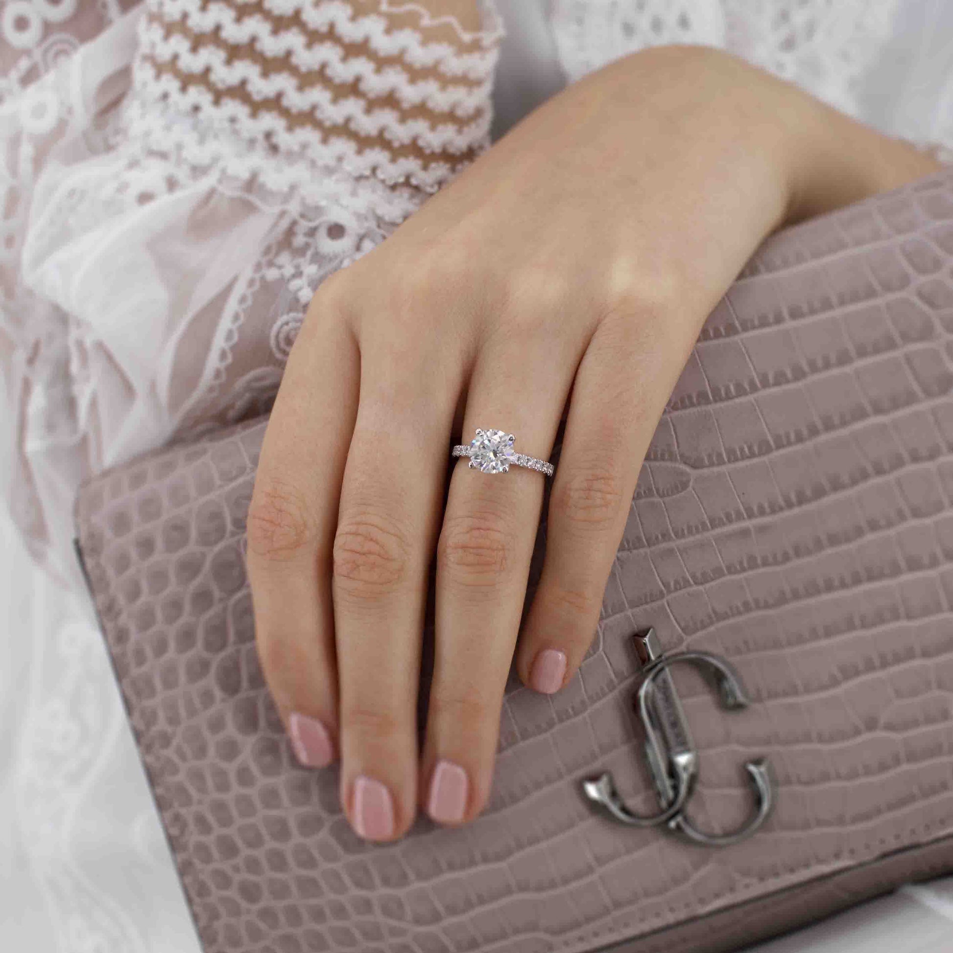1.2 CT Round Pave Moissanite Engagement Ring