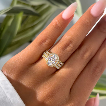 1.5 CT Oval Halo & Pave Moissanite Engagement Ring
