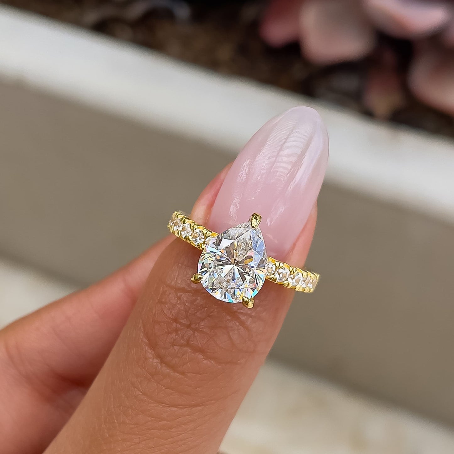 0.75 CT Pear Pave Moissanite Engagement Ring