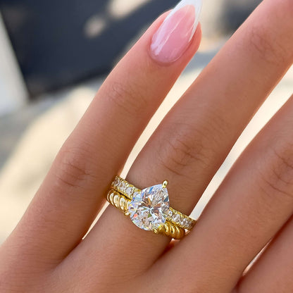 0.75 CT Pear Pave Moissanite Engagement Ring