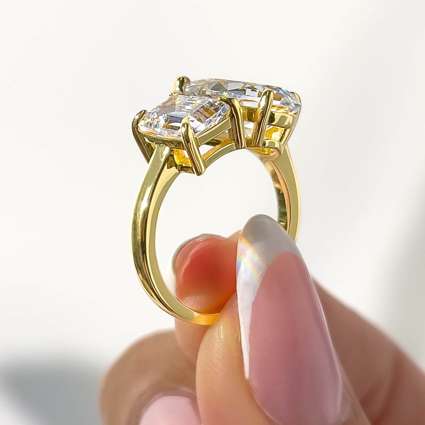 2.1 CT Emerald & Pear Toi Et Moi Moissanite Engagement Ring