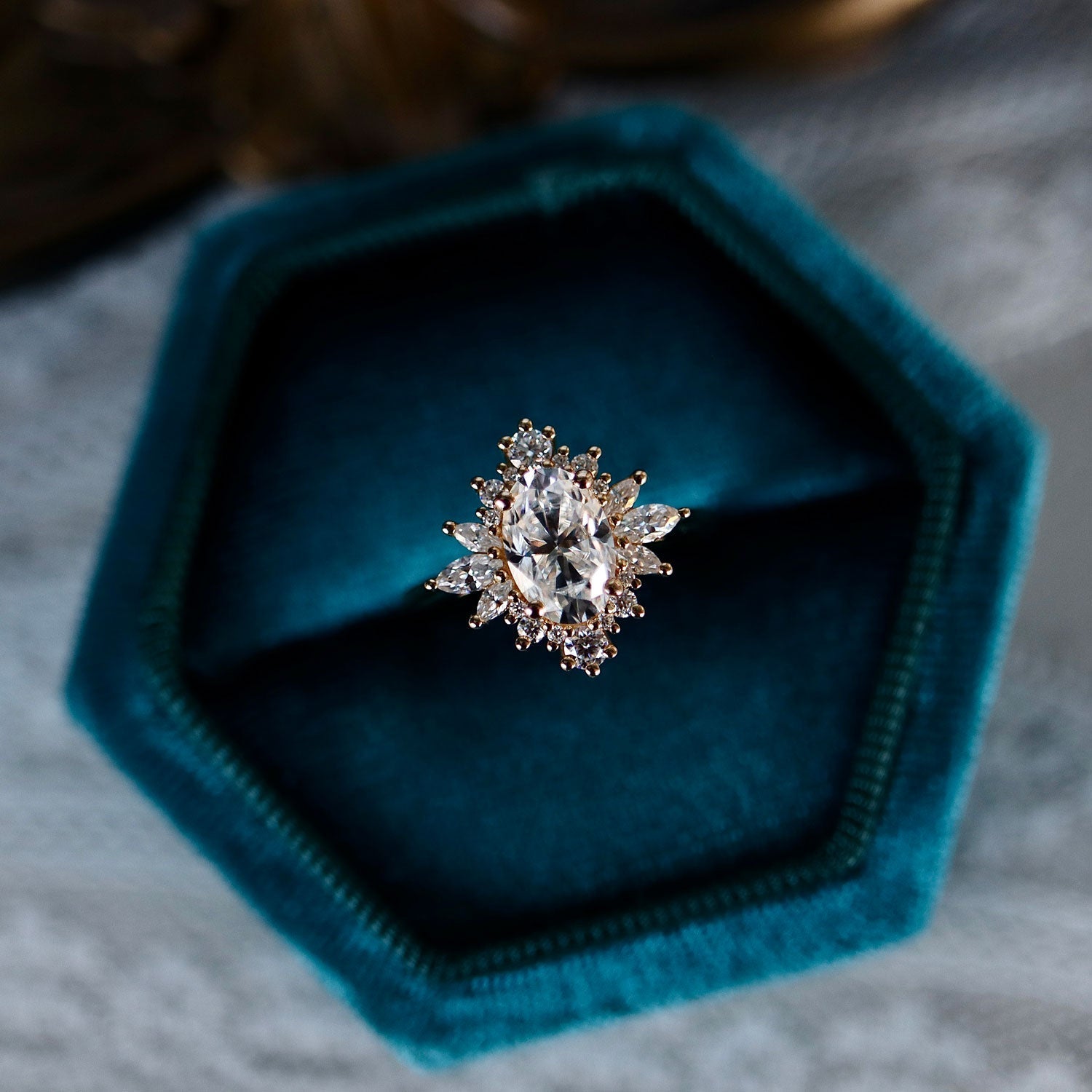 1.40 CT Oval Cluster Moissanite Engagement Ring