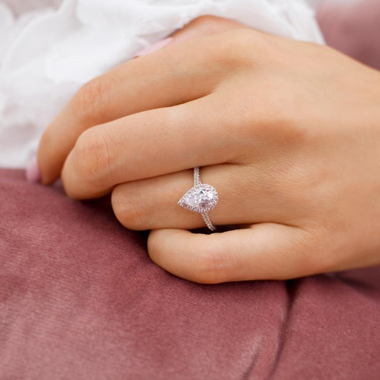 1.92 CT Pear Halo & Pave Moissanite Engagement Ring