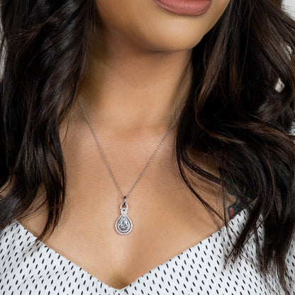 2.0 CT Pear Shaped Moissanite Necklace In Double Halo Design