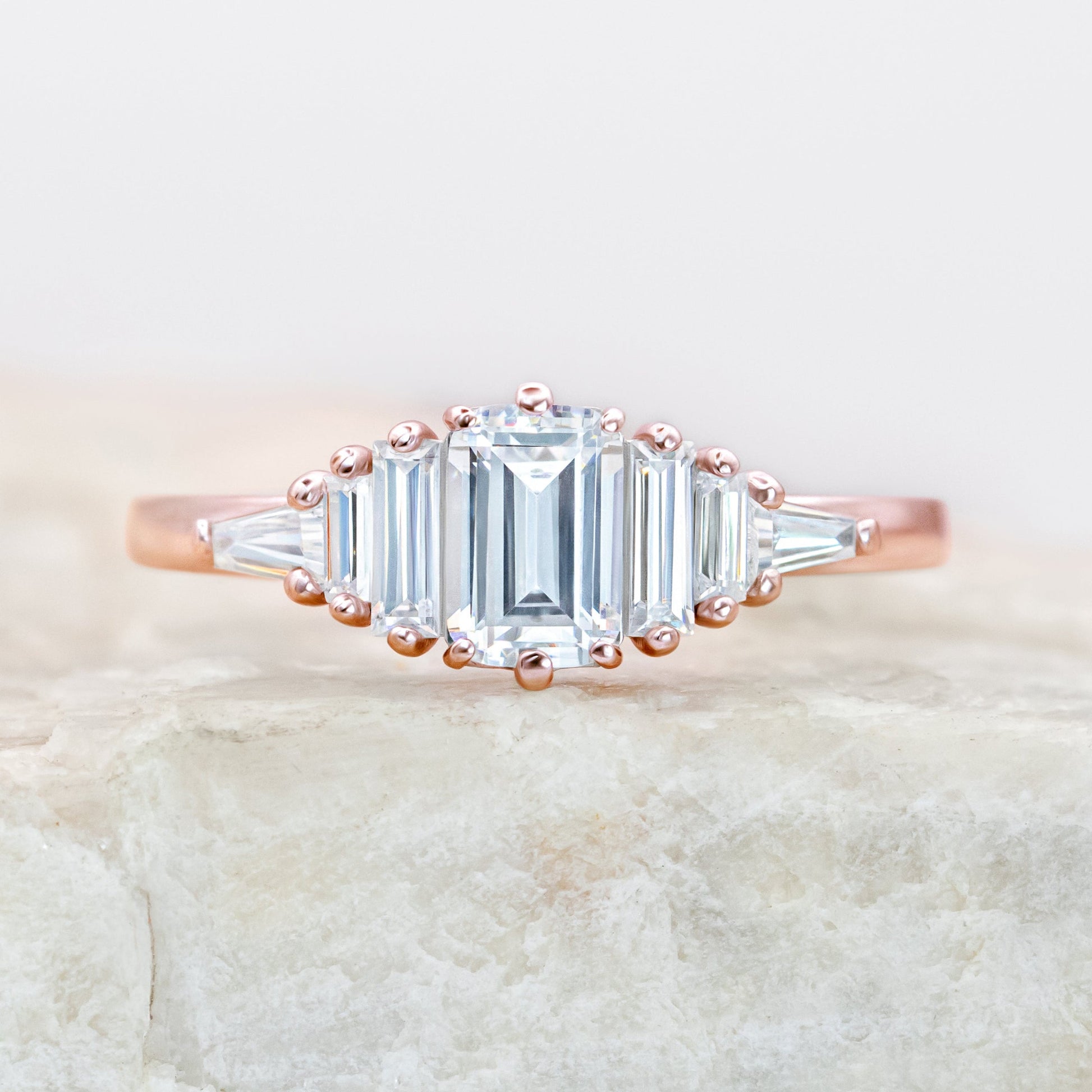 0.75 CT Emerald Cluster Moissanite Engagement Ring