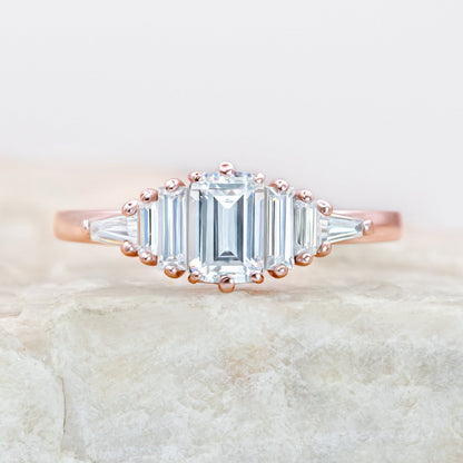0.75 CT Emerald Cluster Moissanite Engagement Ring