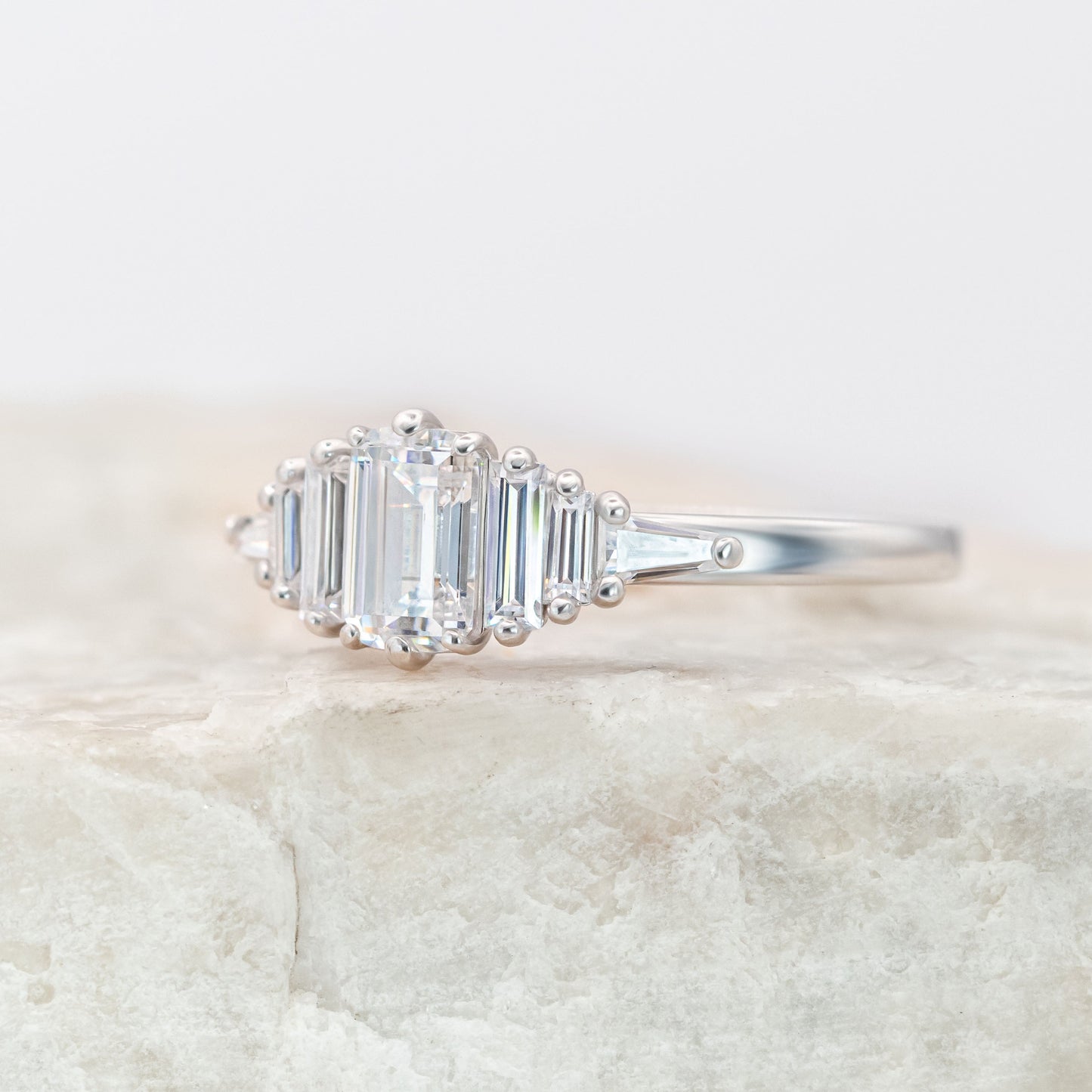 0.75 CT Emerald Cluster Moissanite Engagement Ring