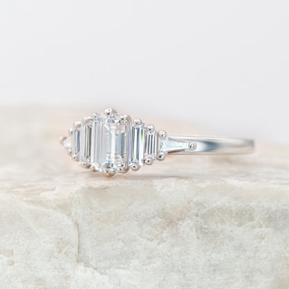 0.75 CT Emerald Cluster Moissanite Engagement Ring