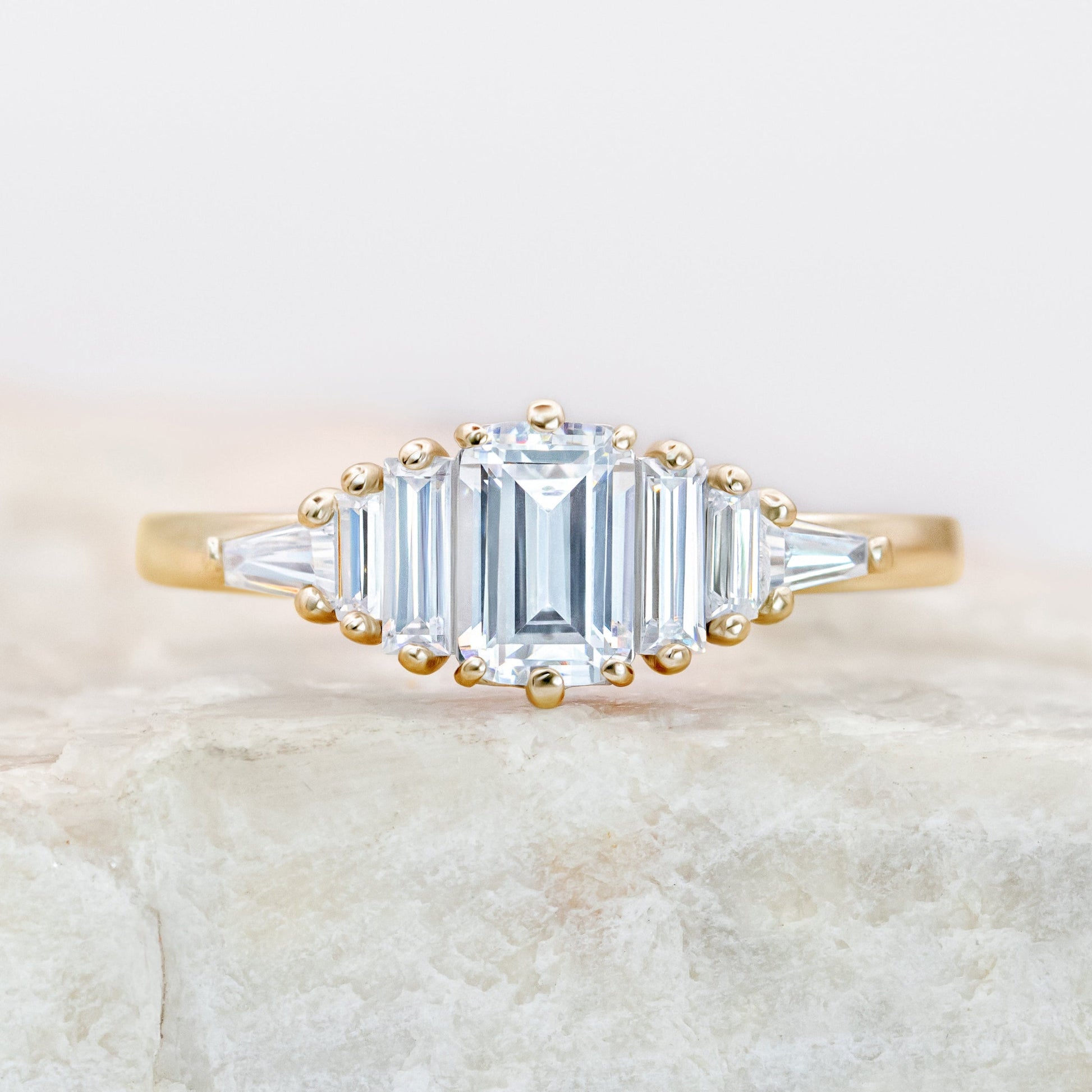 0.75 CT Emerald Cluster Moissanite Engagement Ring