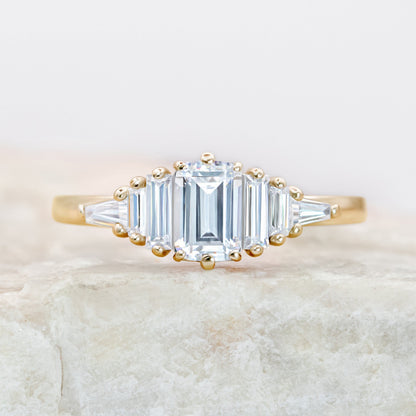 0.75 CT Emerald Cluster Moissanite Engagement Ring