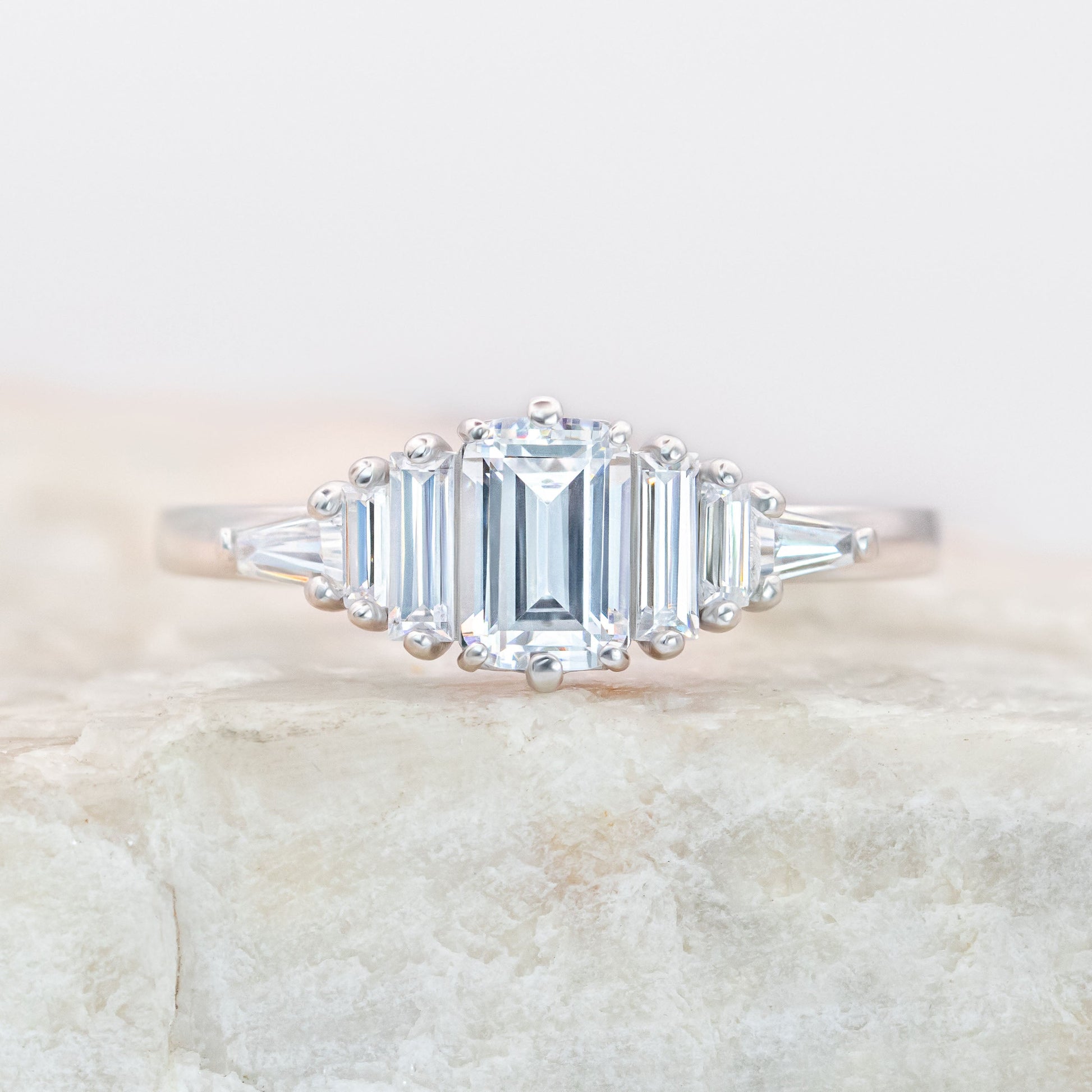 0.75 CT Emerald Cluster Moissanite Engagement Ring