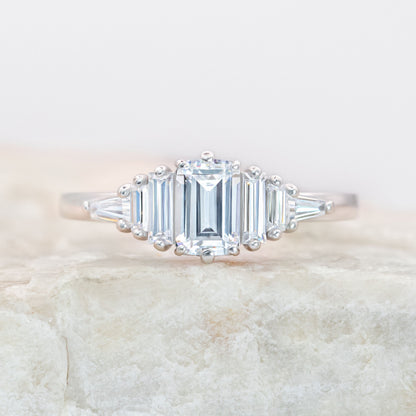 0.75 CT Emerald Cluster Moissanite Engagement Ring