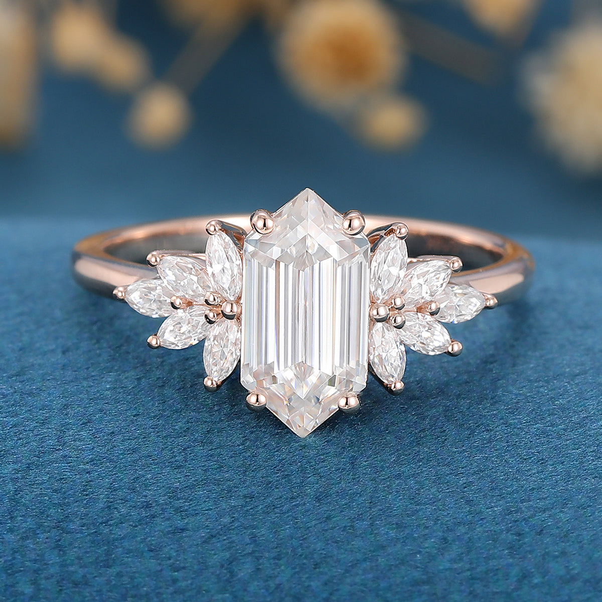 1 CT Hexagon Cluster Moissanite Engagement Ring