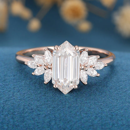 1 CT Hexagon Cluster Moissanite Engagement Ring