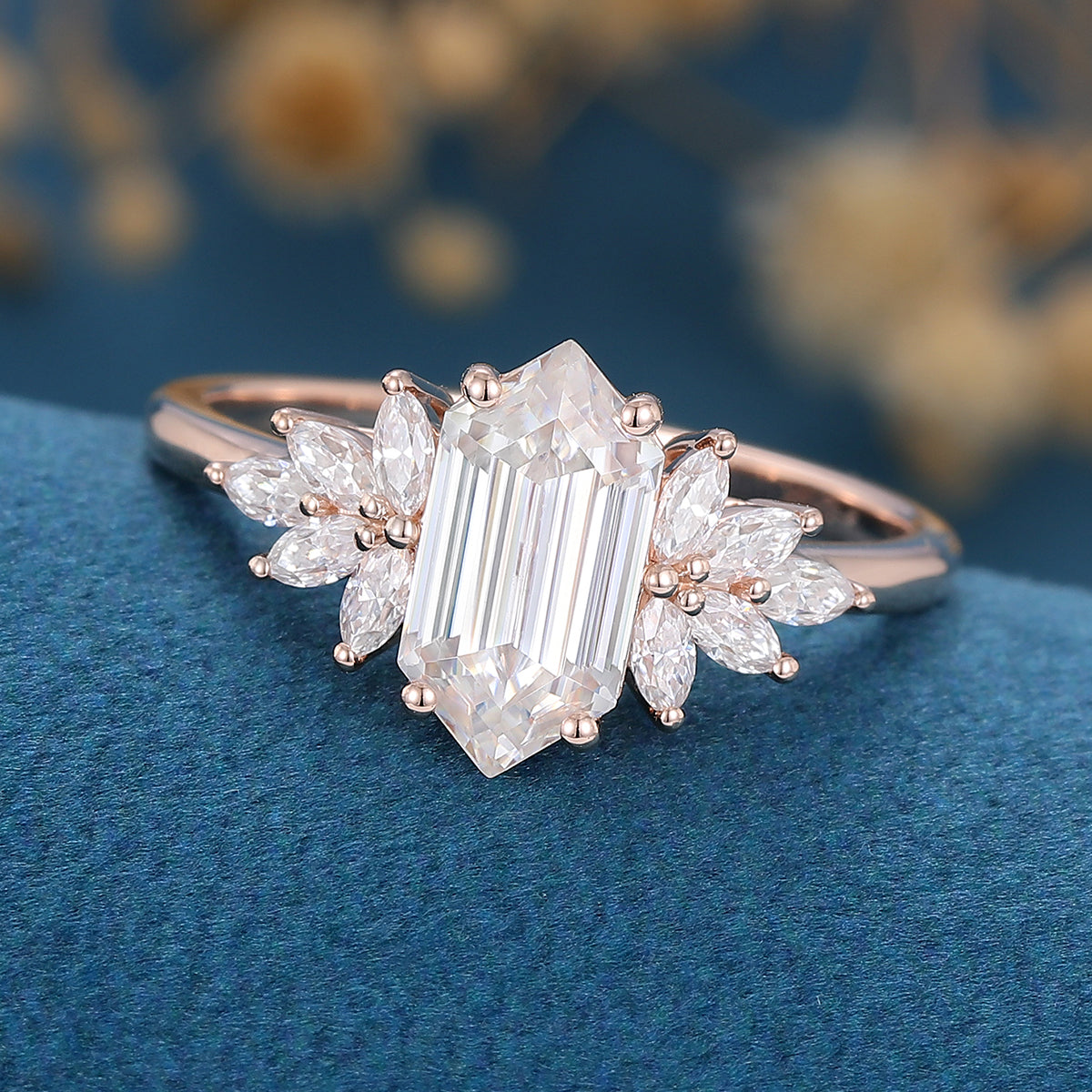 1 CT Hexagon Cluster Moissanite Engagement Ring