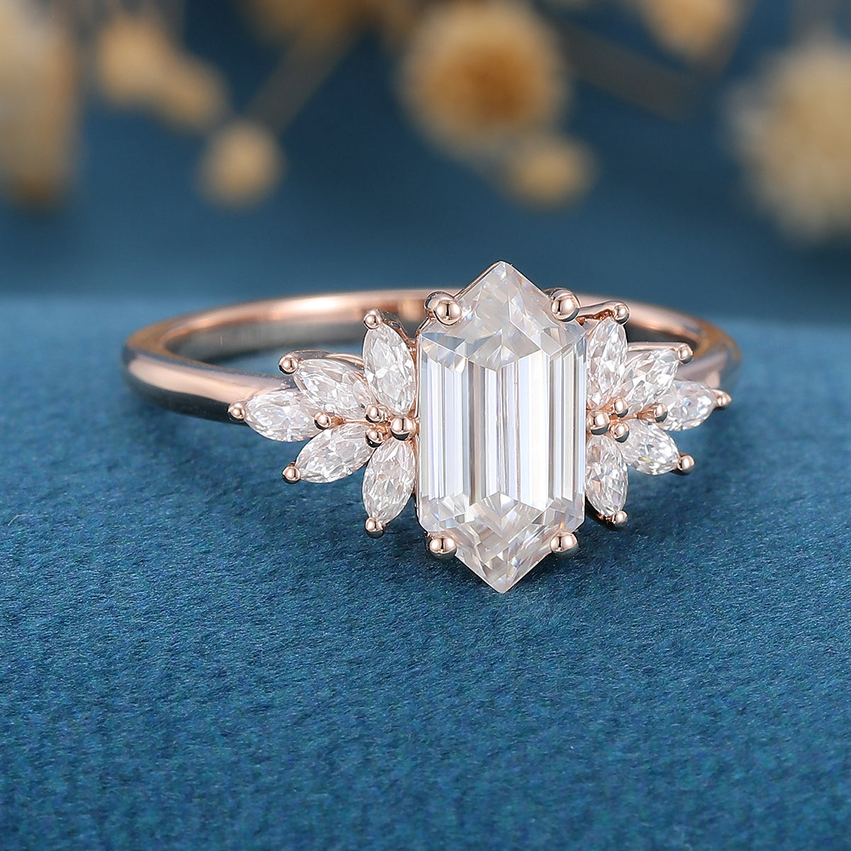 1 CT Hexagon Cluster Moissanite Engagement Ring