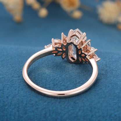 1 CT Hexagon Cluster Moissanite Engagement Ring