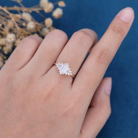 1 CT Hexagon Cluster Moissanite Engagement Ring