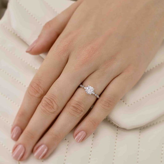 1 CT Round Pave Moissanite Engagement Ring