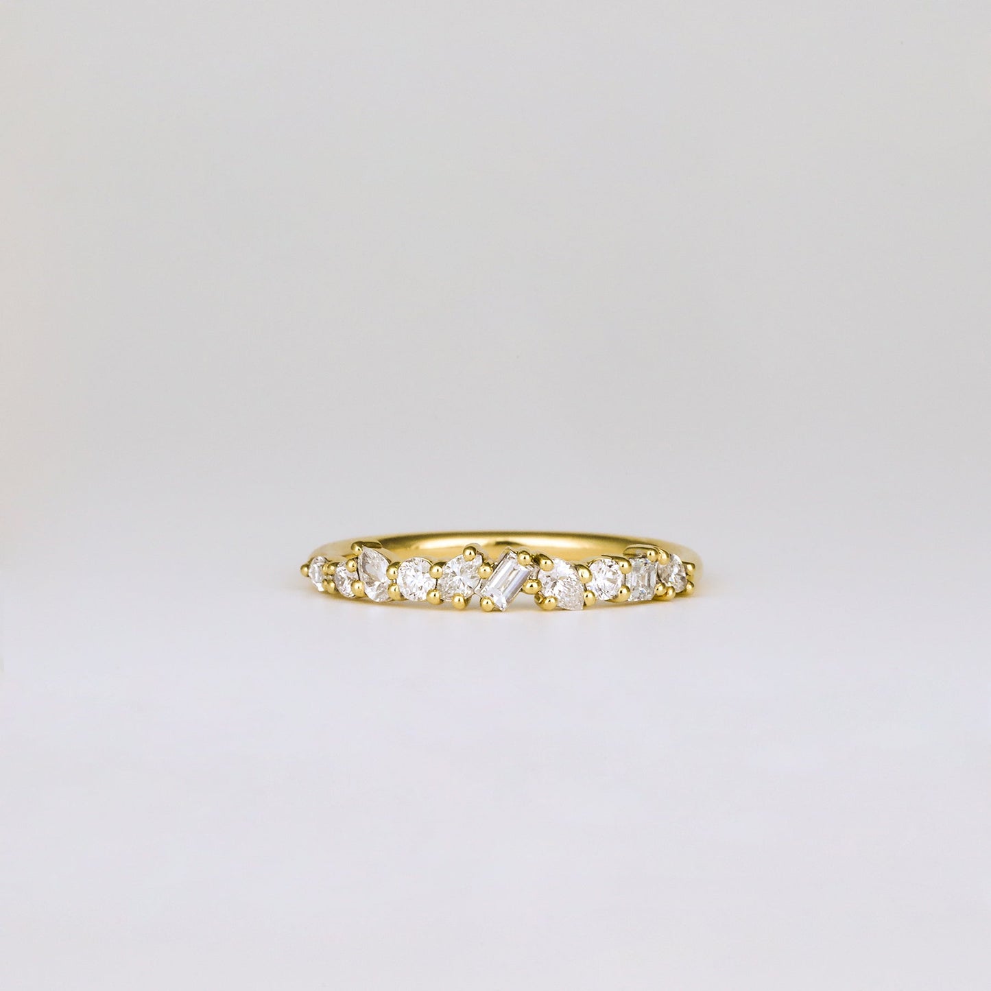 0.38 TCW Baguette, Pear, Oval, Round & Asscher Cluster Moissanite Wedding Band
