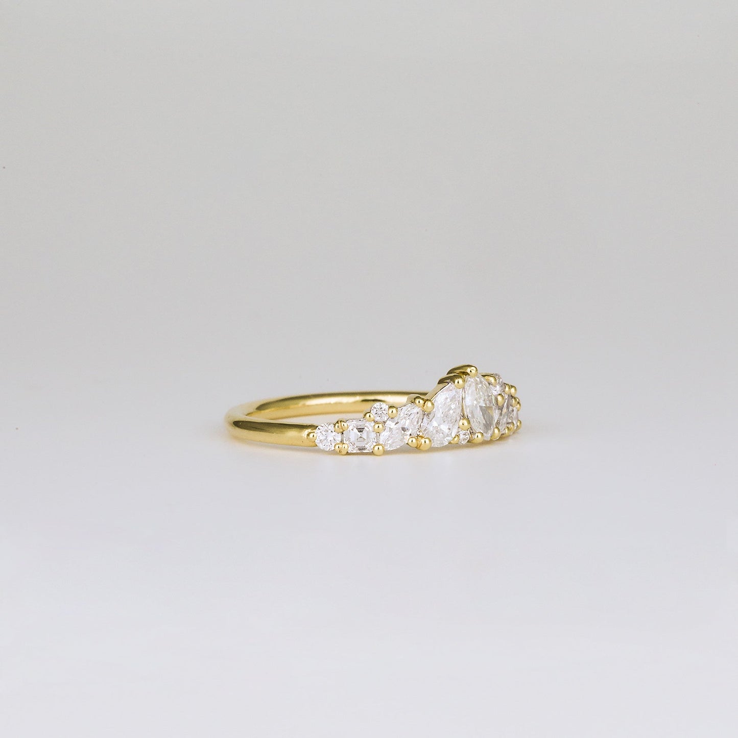 0.61 TCW Pear, Marquise, Round & Asscher Cluster Moissanite Wedding Band