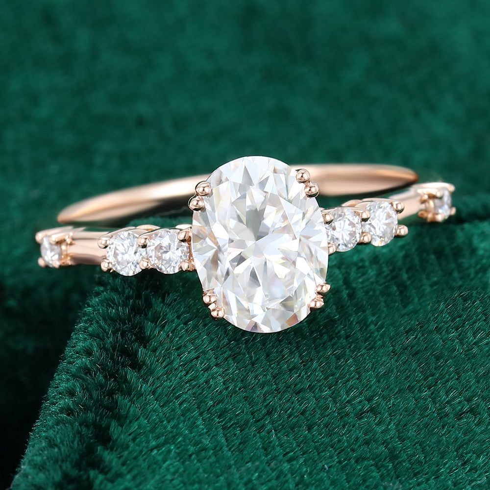 1.33 CT Oval Cluster Moissanite Engagement Ring