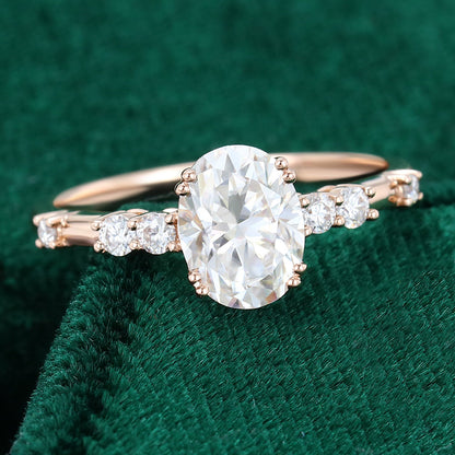 1.33 CT Oval Cluster Moissanite Engagement Ring