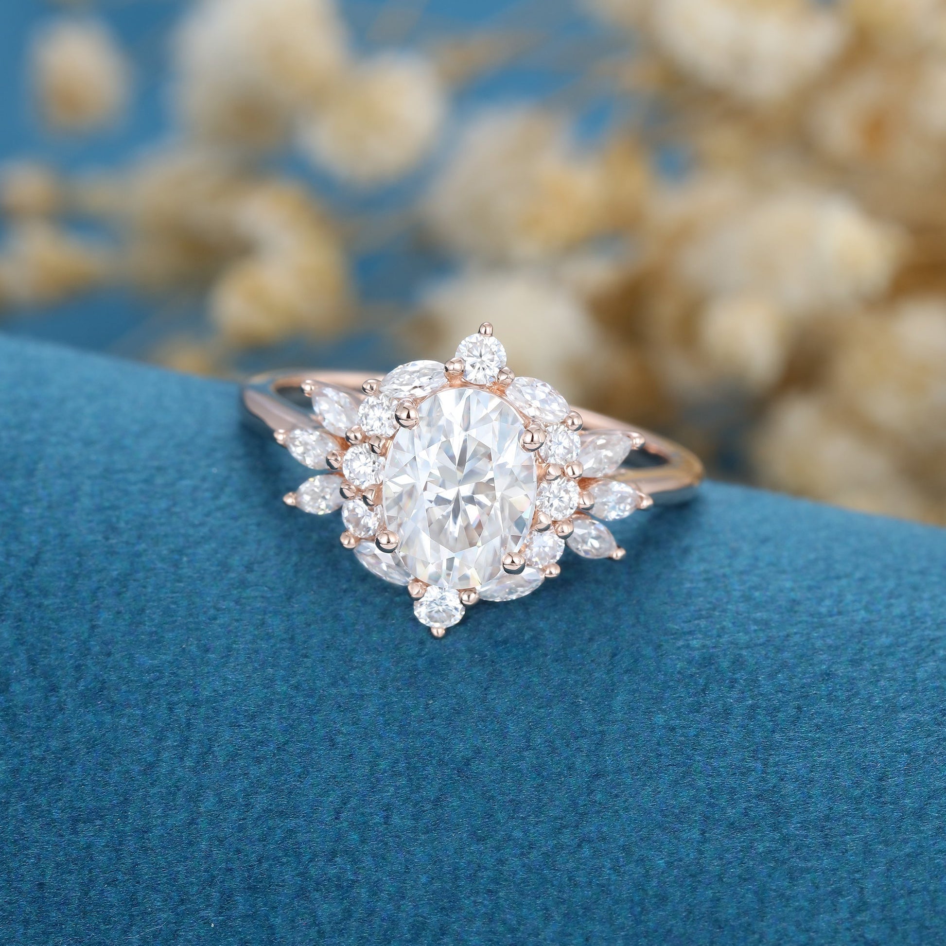 1.33 CT Oval Cluster Moissanite Engagement Ring