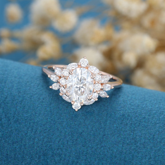 1.33 CT Oval Cluster Moissanite Engagement Ring