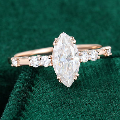 0.90 CT Marquise Cluster Moissanite Engagement Ring