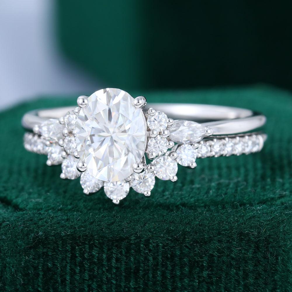 1.33 CT Oval Cluster Moissanite Bridal Set