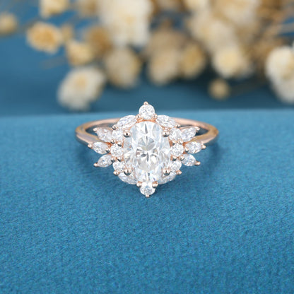 1.33 CT Oval Cluster Moissanite Engagement Ring