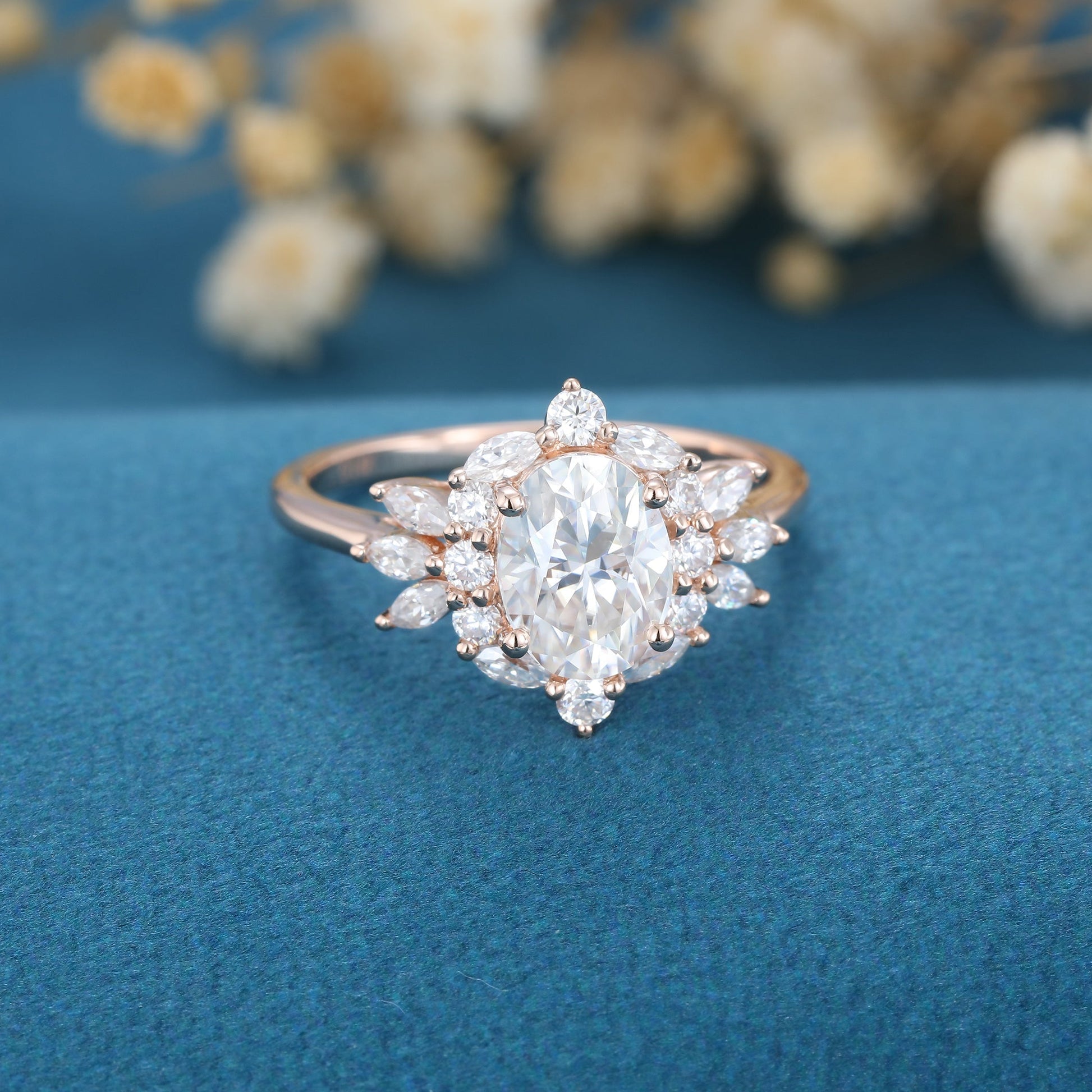 1.33 CT Oval Cluster Moissanite Engagement Ring
