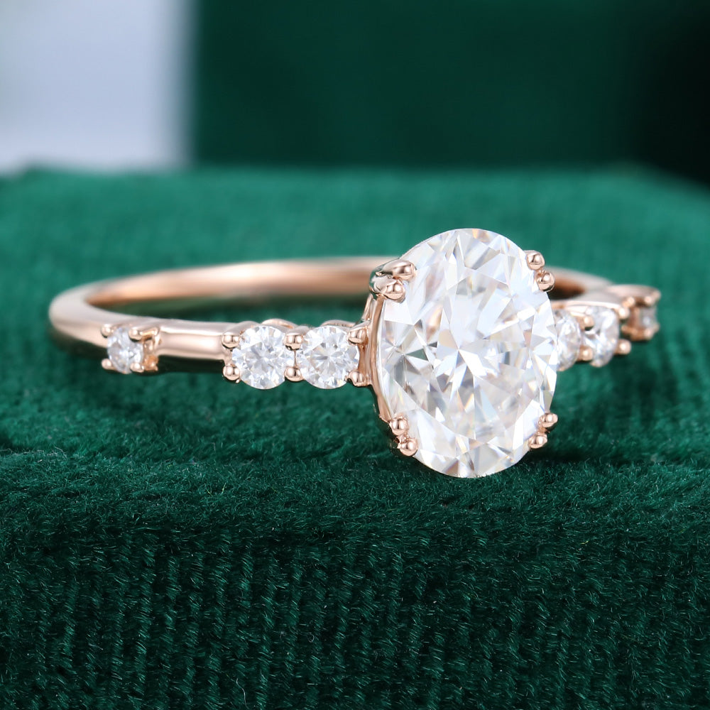 1.33 CT Oval Cluster Moissanite Engagement Ring