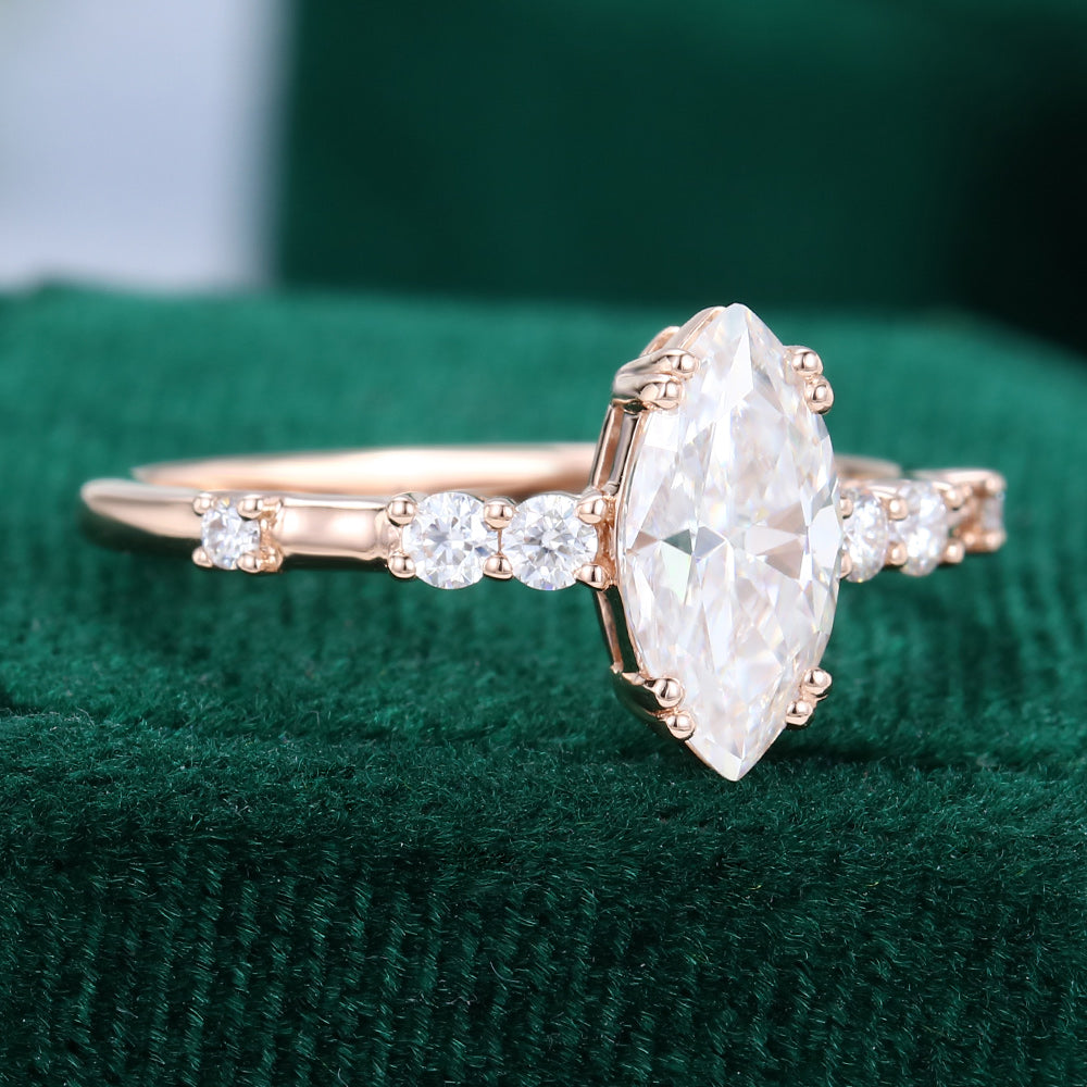 0.90 CT Marquise Cluster Moissanite Engagement Ring